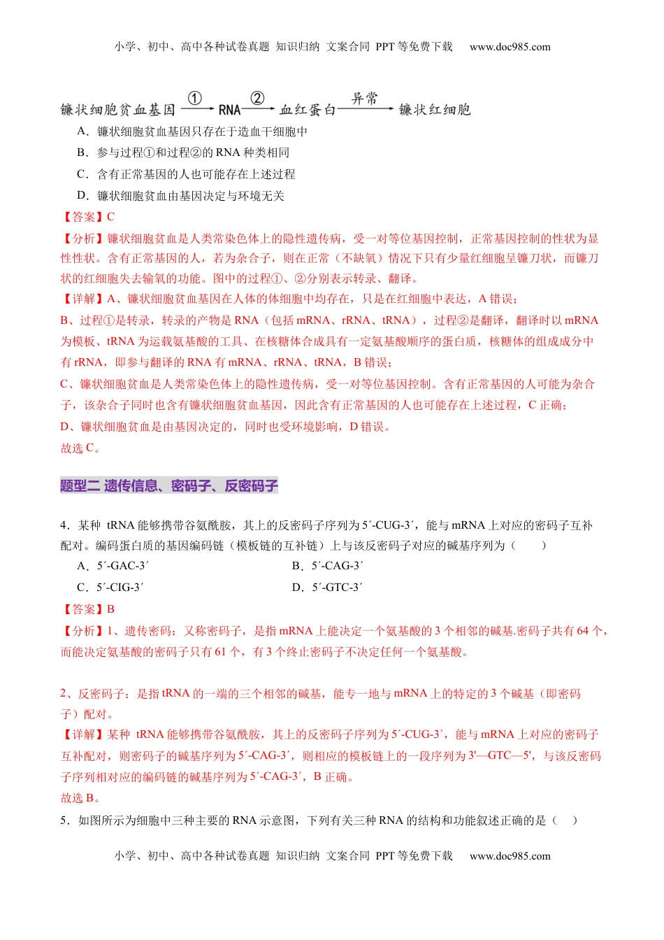 高考生物复习  第21讲 基因的表达、基因与性状的关系（练习）（解析版）.docx