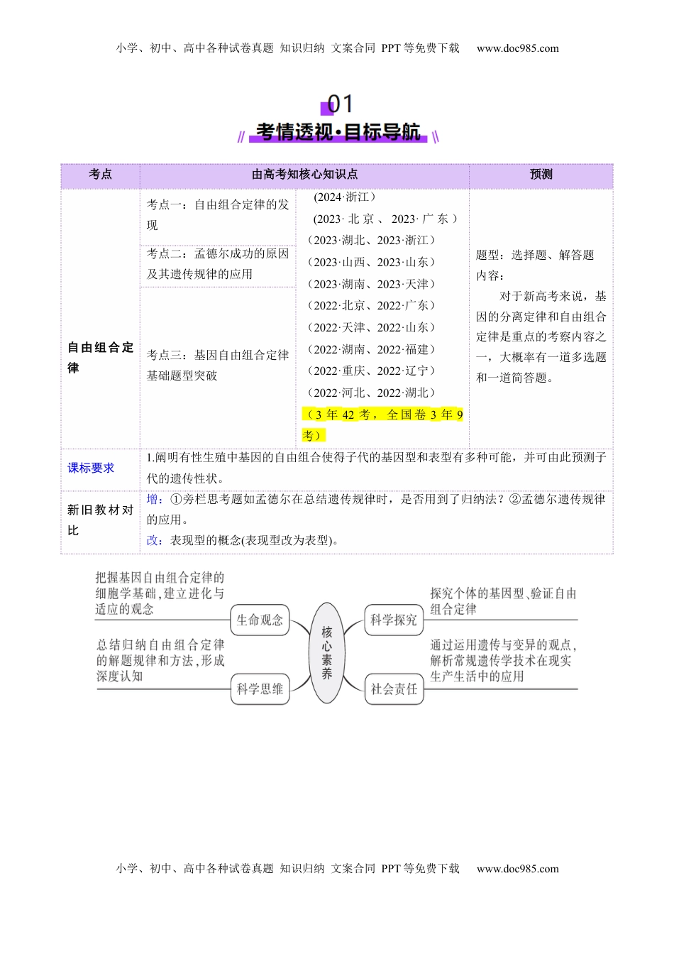 高考生物复习  第16讲 自由组合定律（第一课时）（讲义）（原卷版）.docx