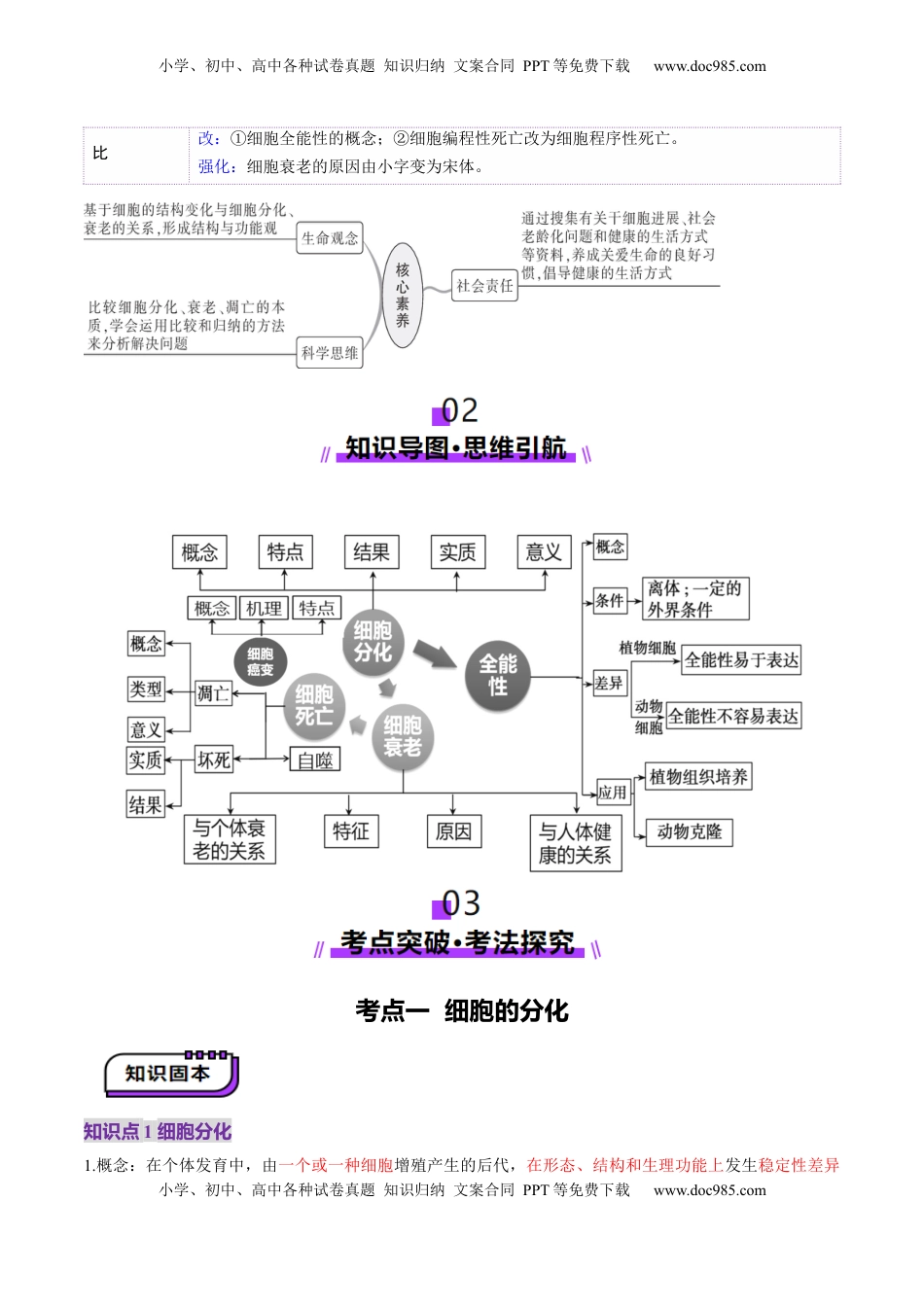 高考生物复习  第14讲 细胞的分化、衰老、死亡和癌变（讲义）（原卷版）.docx