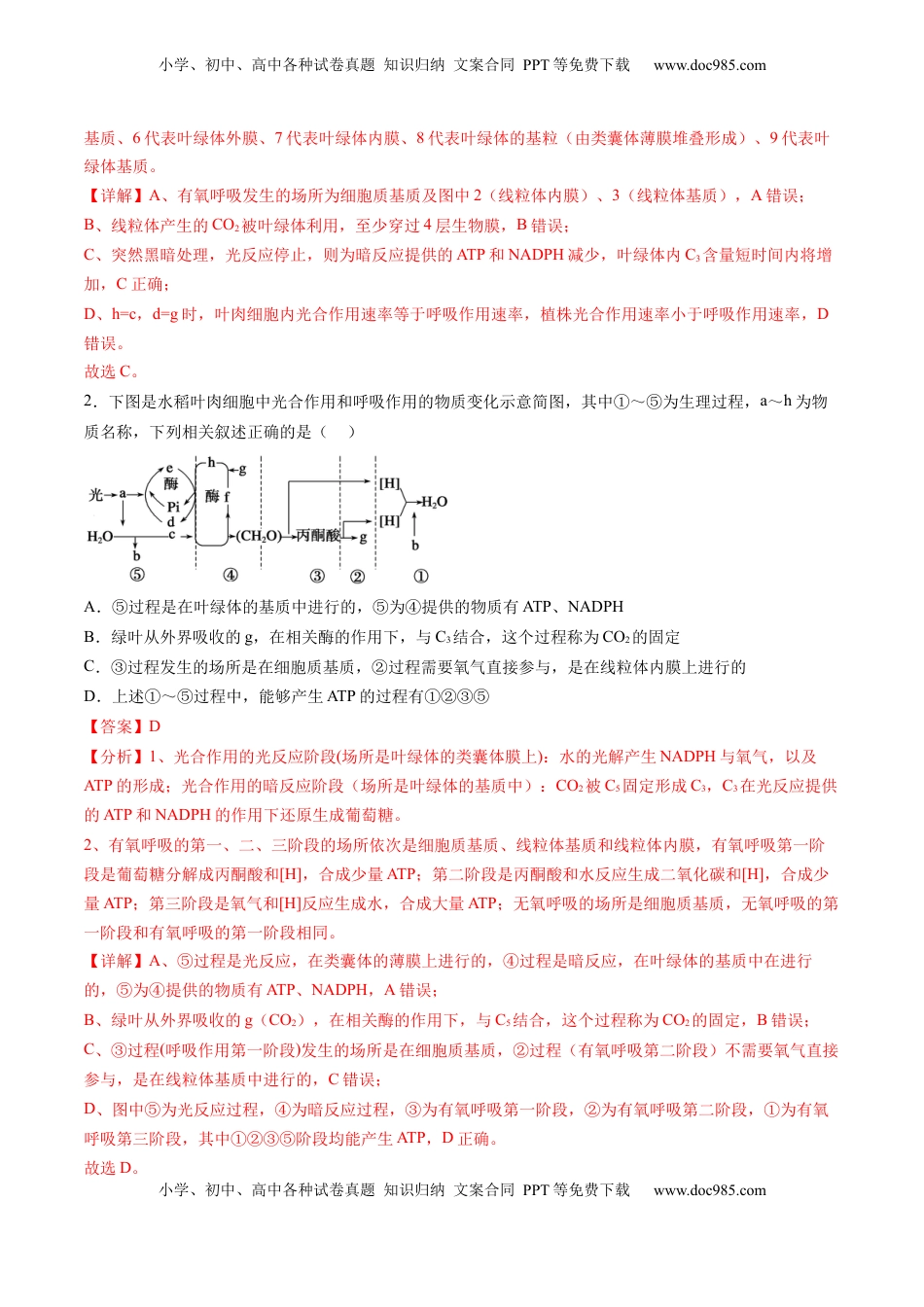 高考生物复习  第11讲 细胞代谢综合分析（练习）（解析版）.docx