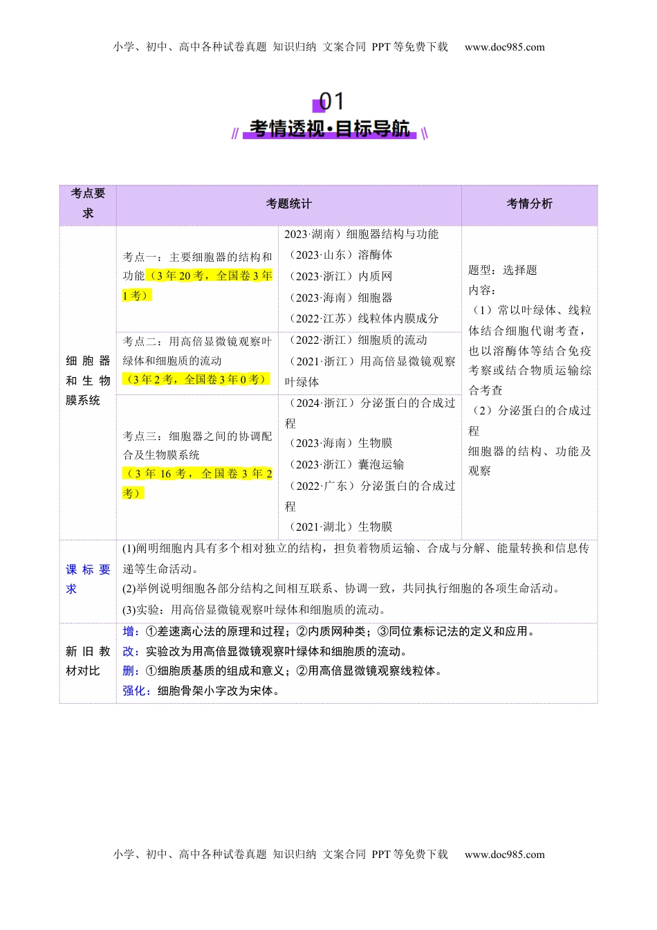 高考生物复习  第06讲 细胞器和生物膜系统（讲义）（原卷版）.docx