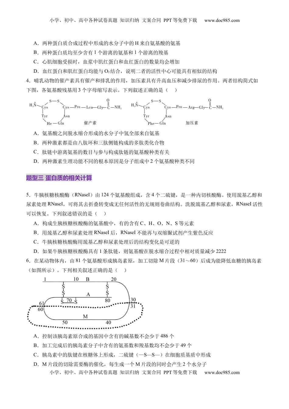 高考生物复习  第04讲 蛋白质和核酸（练习）（原卷版）.docx