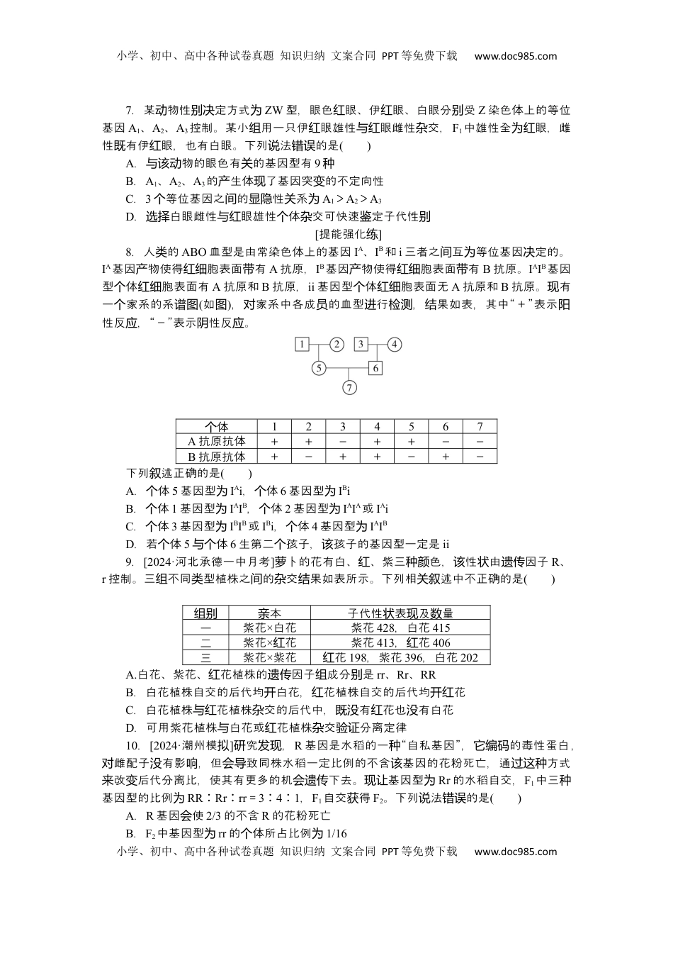 高考生物复习  2025届高中生物学一轮复习检测案16　孟德尔的豌豆杂交实验(一)（含解析）.docx