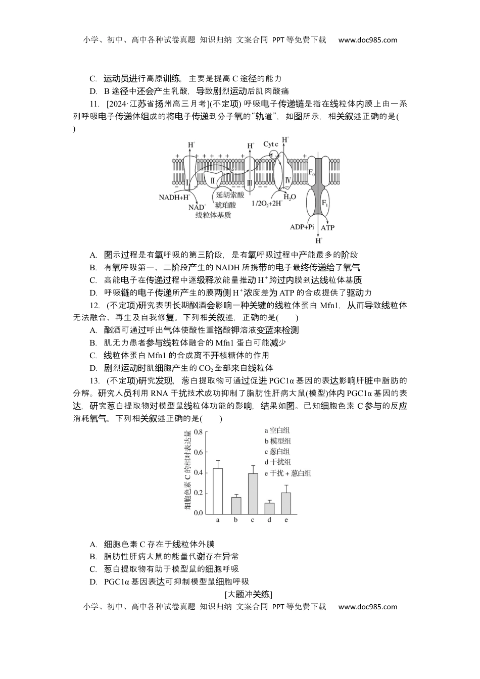高考生物复习  2025届高中生物学一轮复习检测案9　细胞呼吸（含解析）.docx