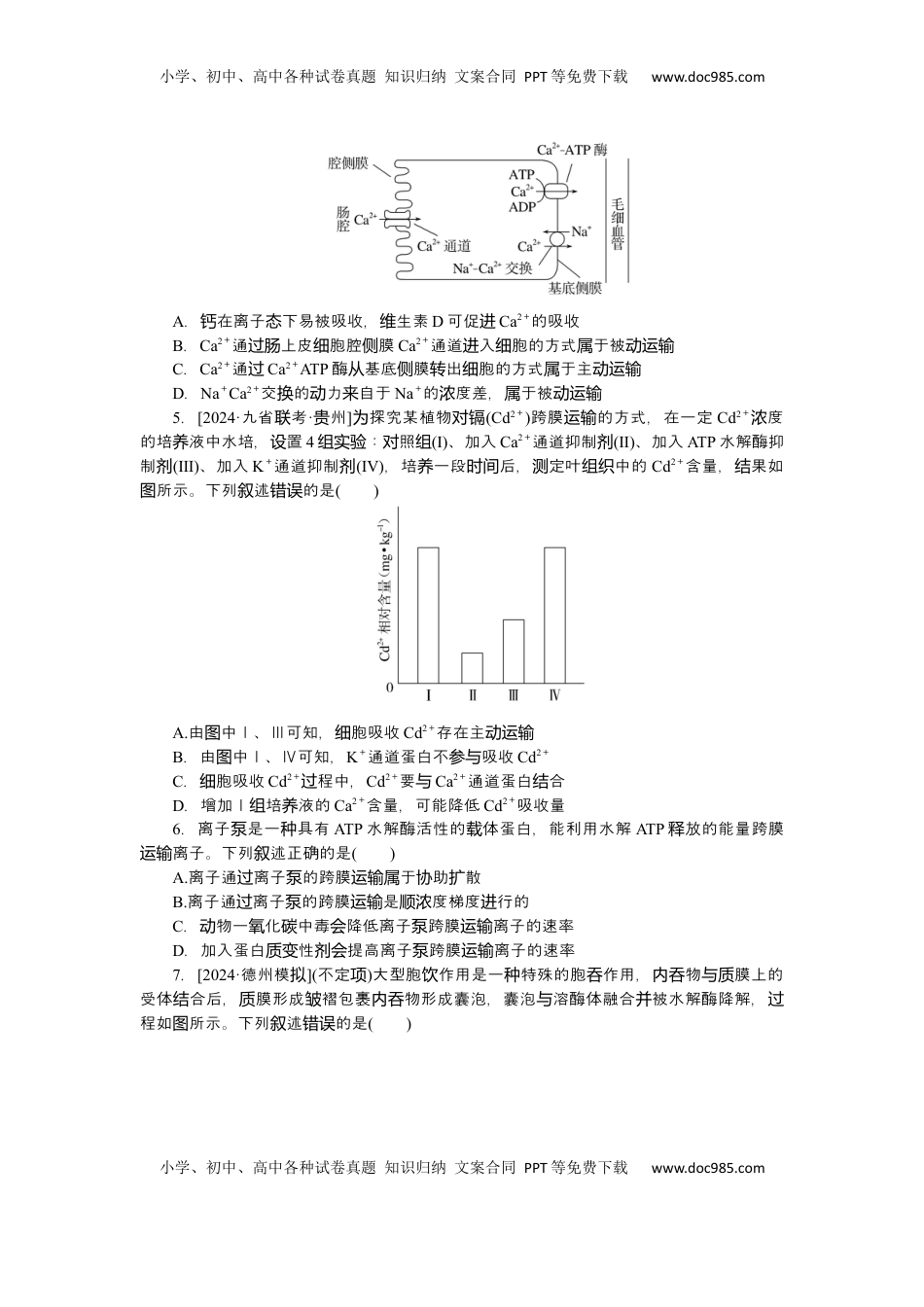 高考生物复习  2025届高中生物学一轮复习检测案7　细胞的物质输入和输出（含解析）.docx