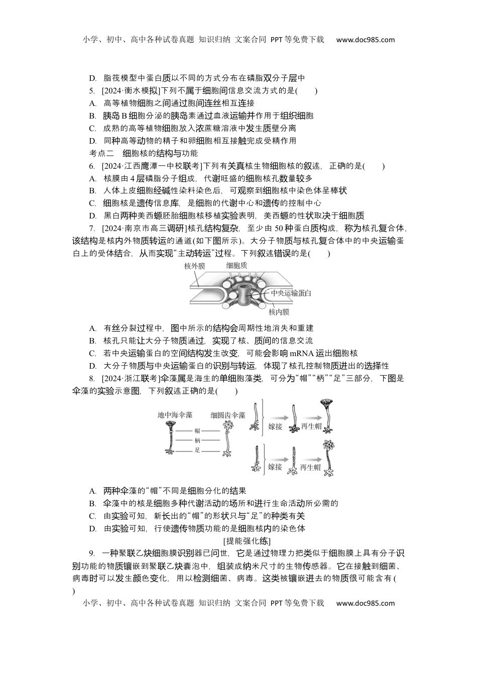 高考生物复习  2025届高中生物学一轮复习检测案5　细胞膜与细胞核（含解析）.docx