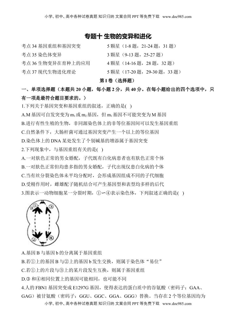 高考生物复习  专题十 生物的变异和进化（有解析）——2025届高考生物考点剖析.docx