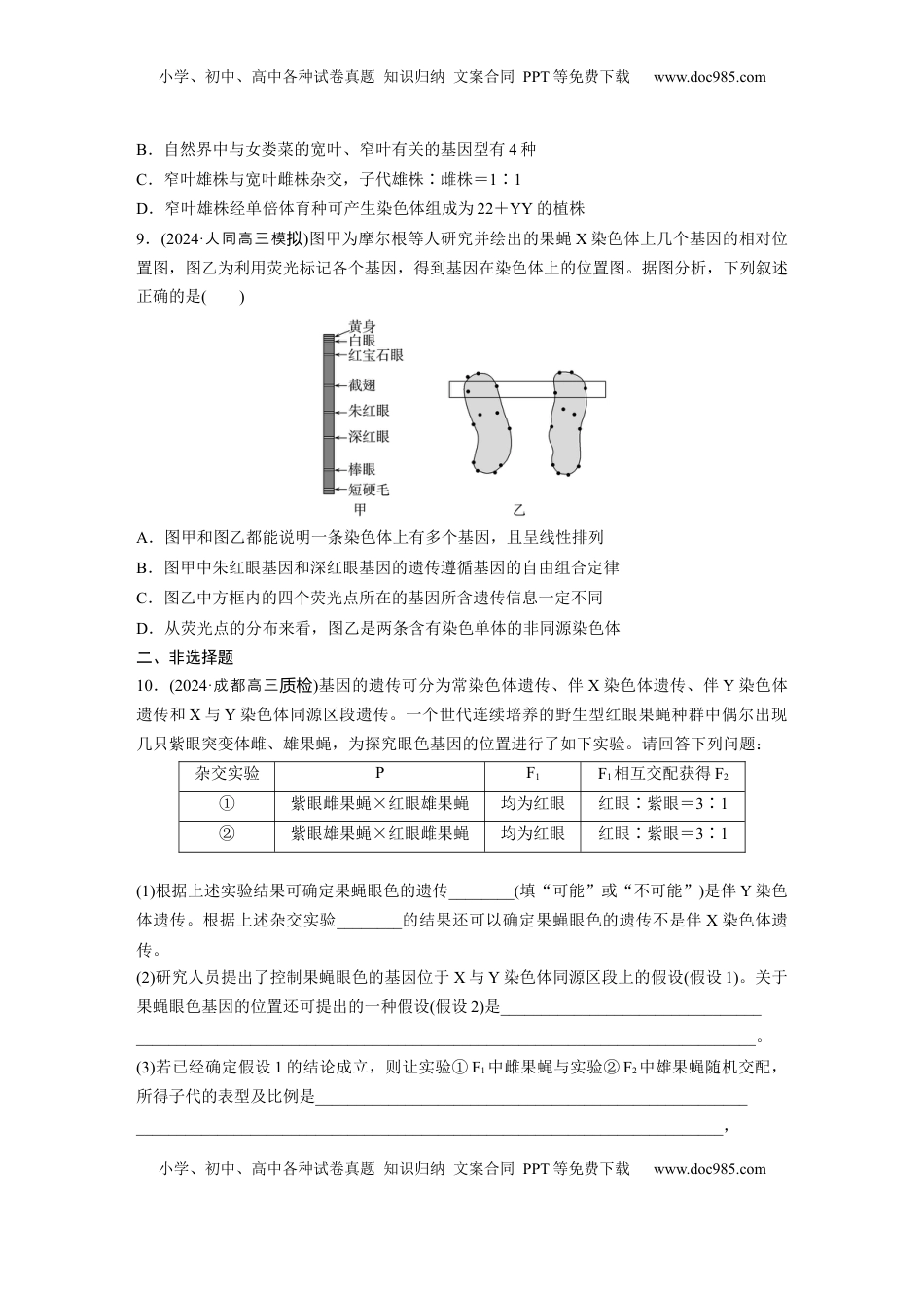 高考生物复习  第五单元  课时练27  基因在染色体上.docx
