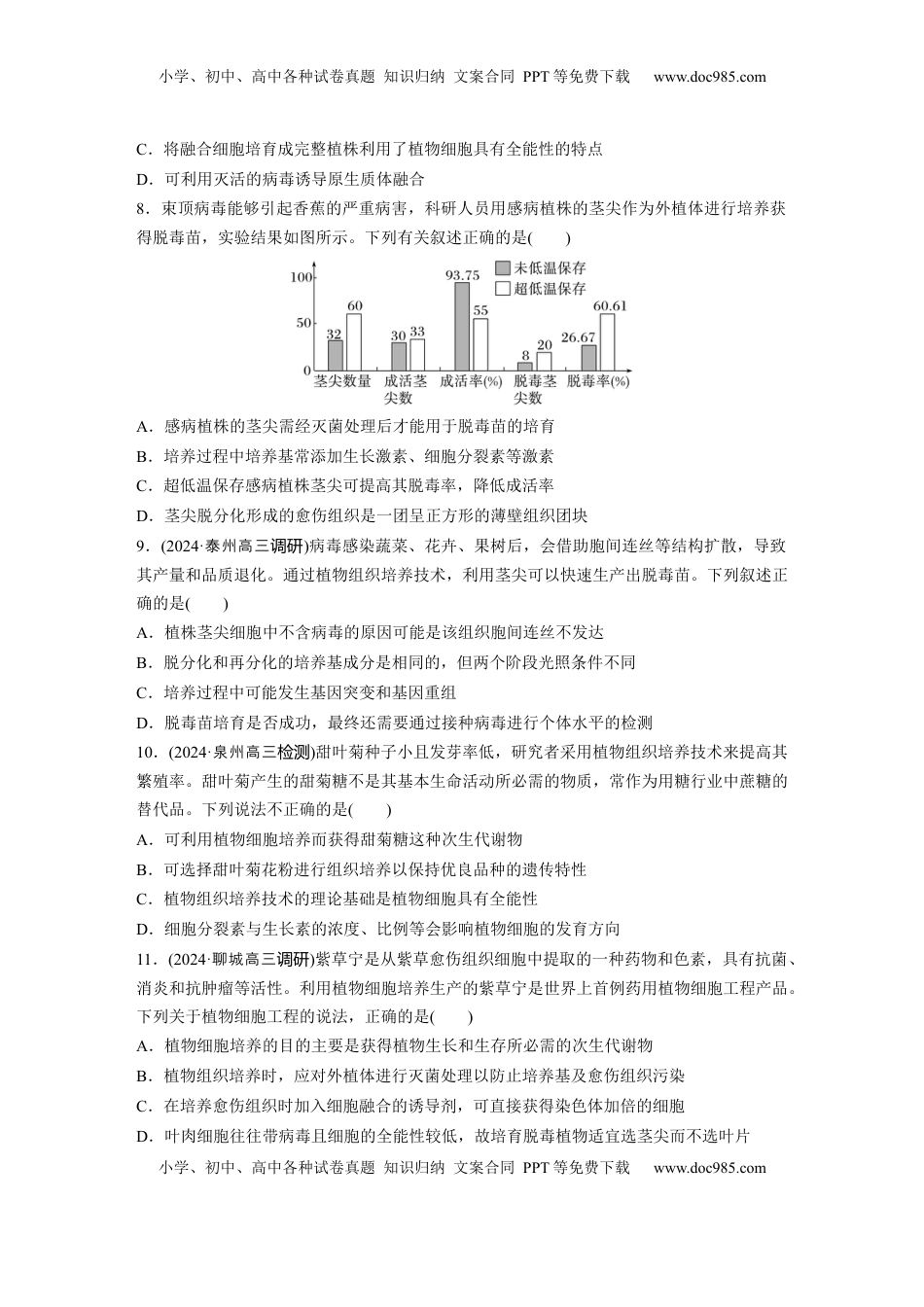 高考生物复习  第十单元　课时练58　植物细胞工程.docx