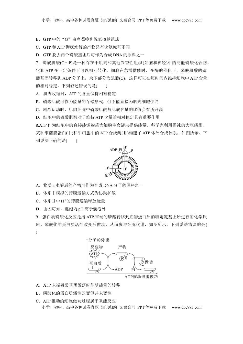 高考生物复习  第三单元　课时练12  细胞的能量“货币”ATP.docx
