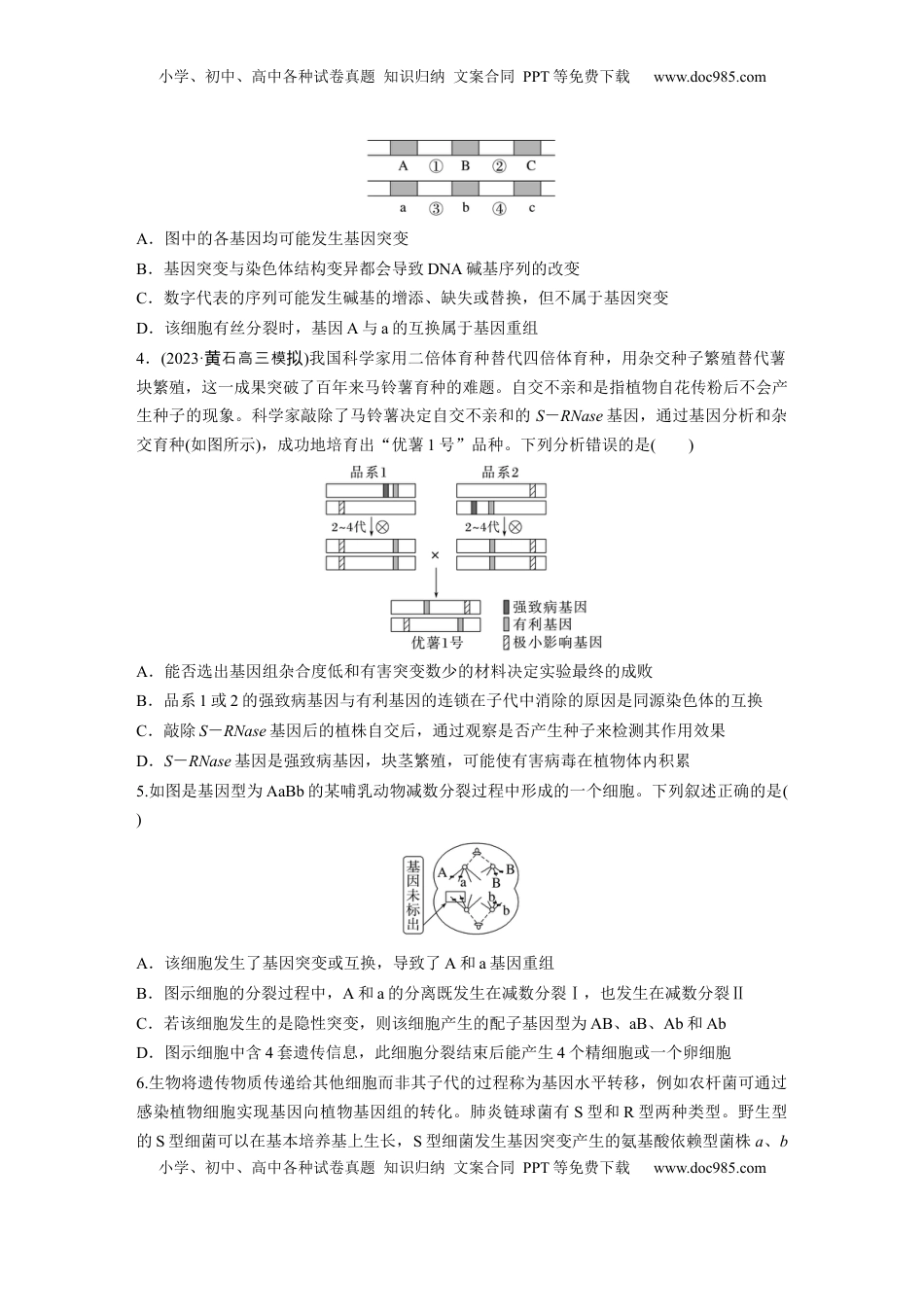 高考生物复习  第六单元　课时练33　基因突变和基因重组.docx