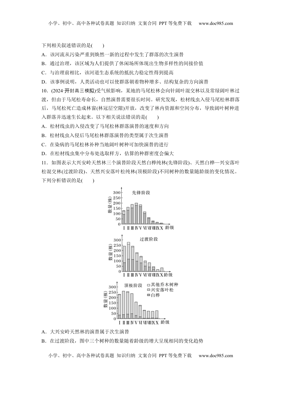 高考生物复习  第九单元　课时练50　群落的主要类型及演替.docx