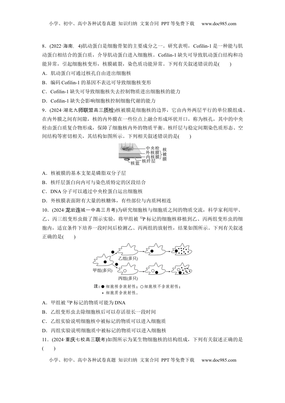 高考生物复习  第二单元　课时练6  细胞膜与细胞核的结构和功能.docx