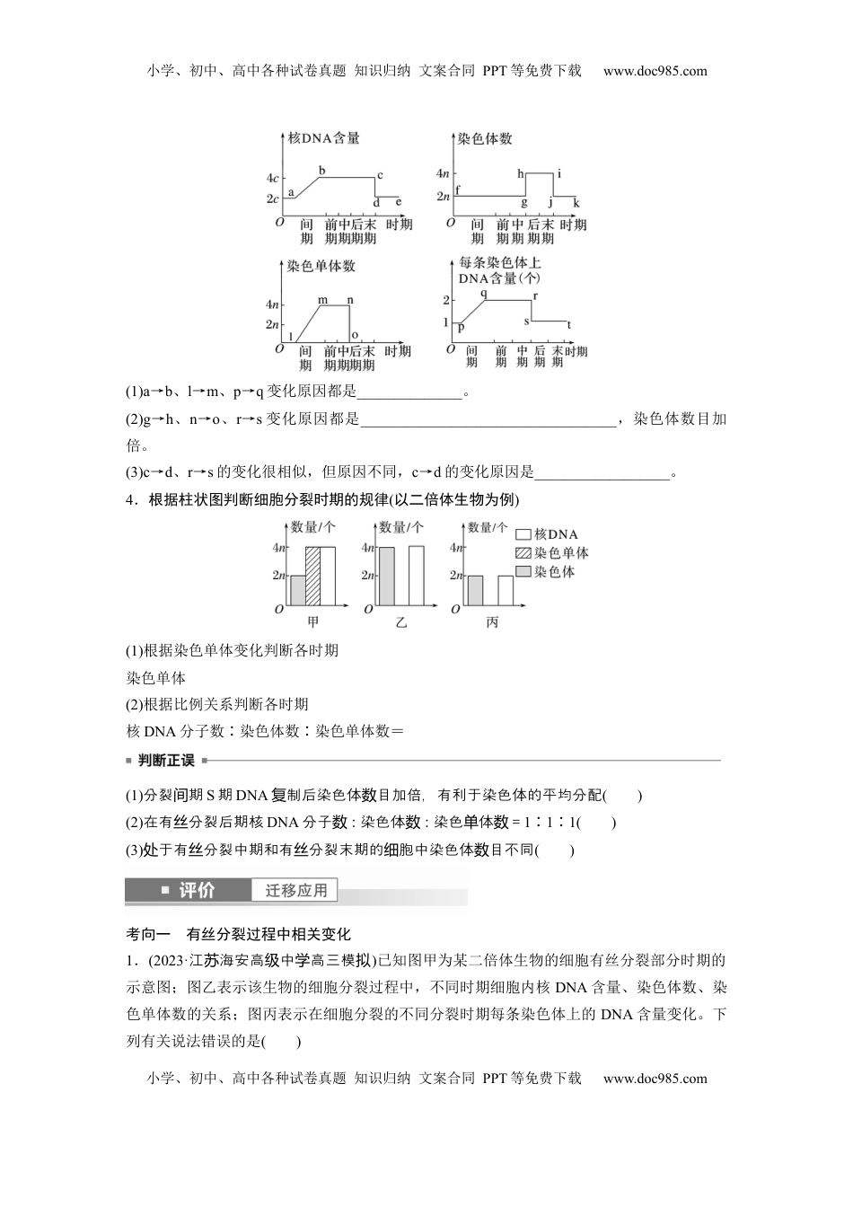 高考生物复习  第四单元　第20课时　有丝分裂过程中相关变化及观察实验.docx