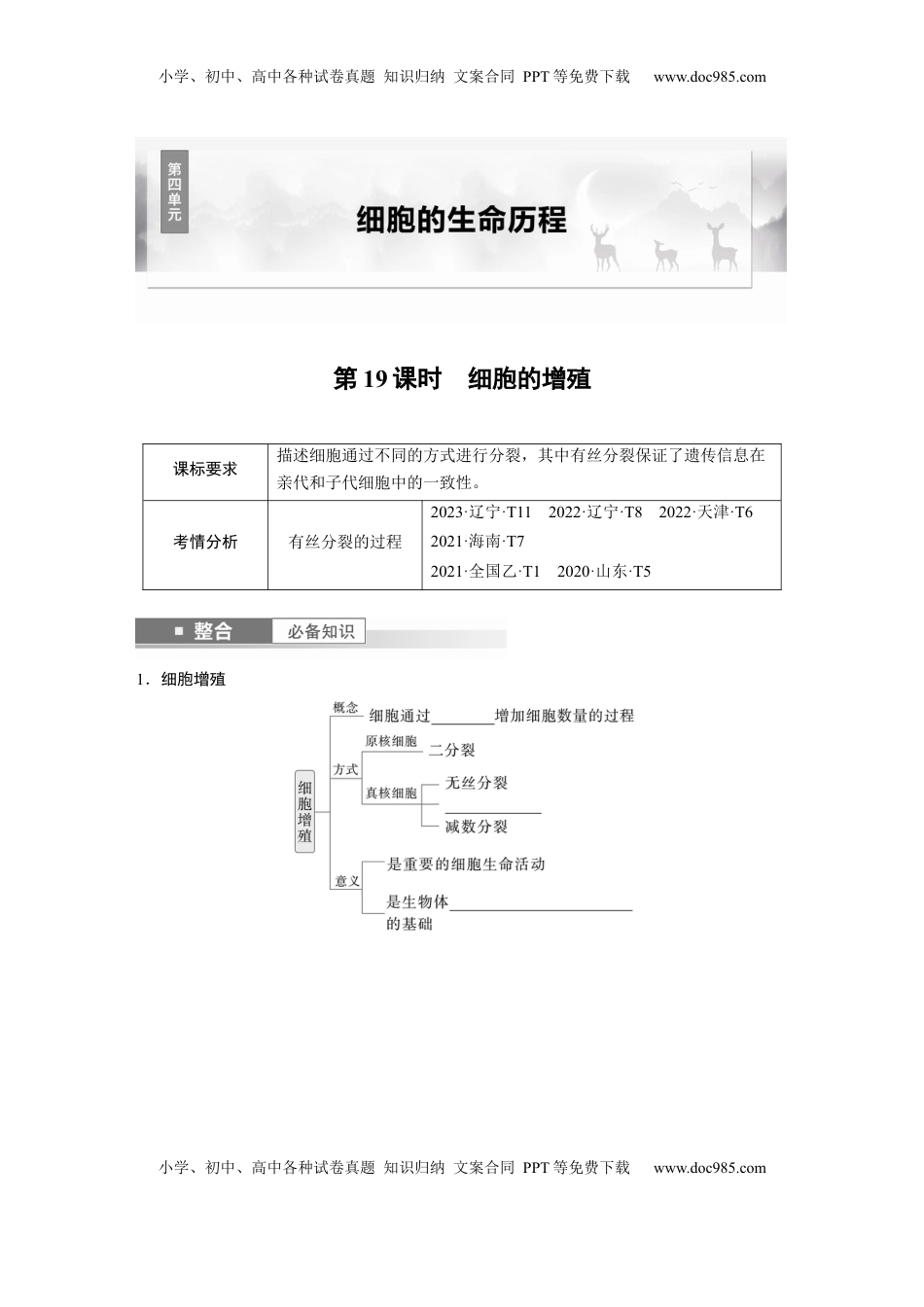 高考生物复习  第四单元　第19课时　细胞的增殖.docx