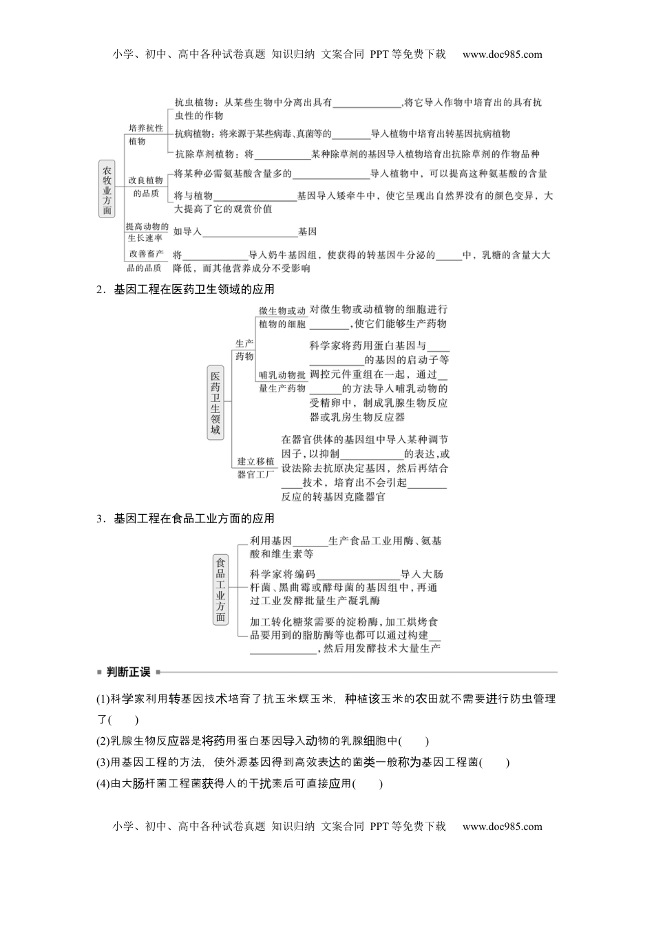 高考生物复习  第十单元　第62课时　基因工程的应用、蛋白质工程、DNA的两个重要实验.docx