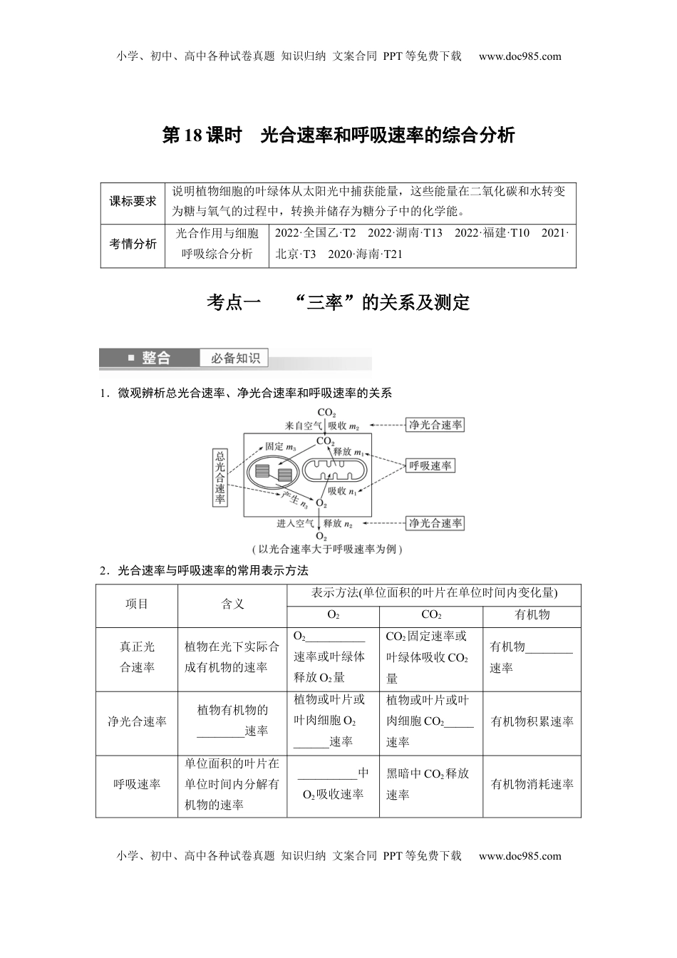 高考生物复习  第三单元　第18课时　光合速率和呼吸速率的综合分析.docx
