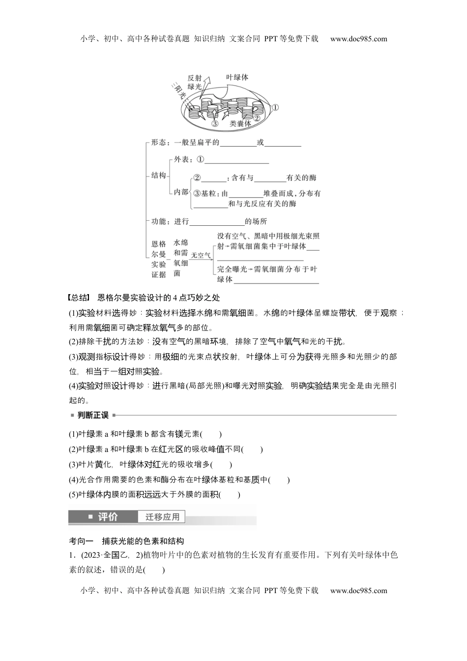 高考生物复习  第三单元　第15课时　捕获光能的色素和结构及光合作用原理的探索.docx