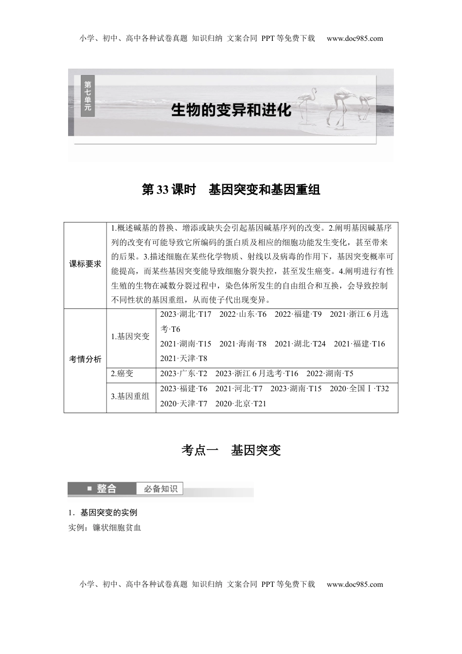 高考生物复习  第七单元　第33课时　基因突变和基因重组.docx