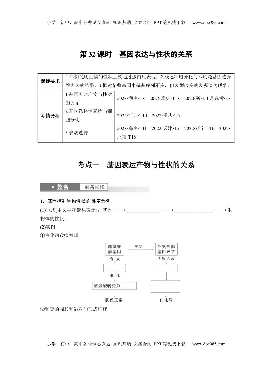 高考生物复习  第六单元　第32课时　基因表达与性状的关系.docx