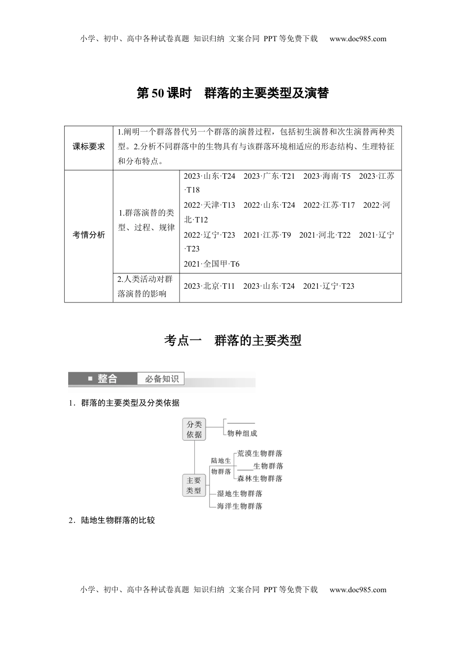 高考生物复习  第九单元　第50课时　群落的主要类型及演替.docx