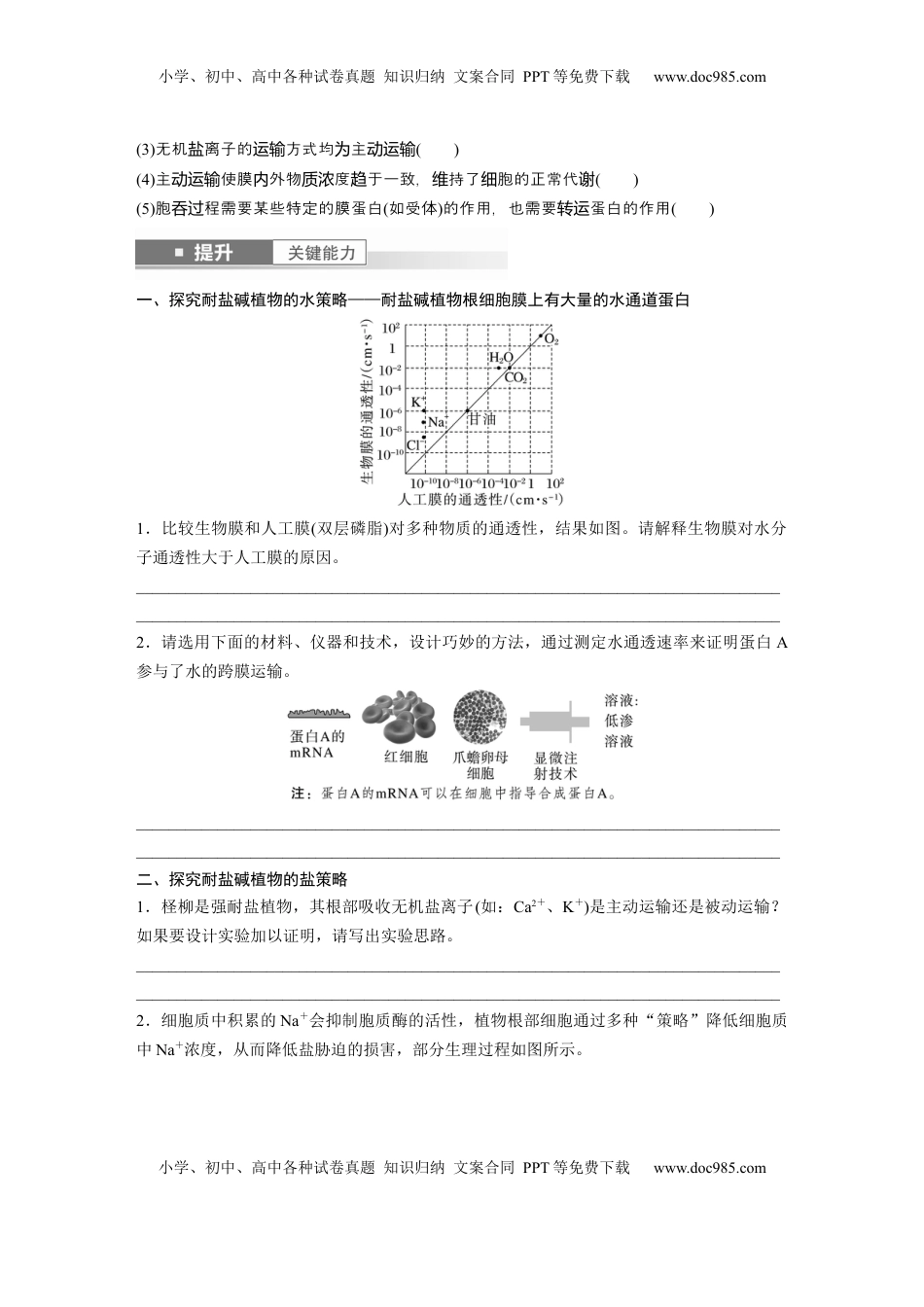 高考生物复习  第二单元　第10课时　物质进出细胞的方式及影响因素.docx