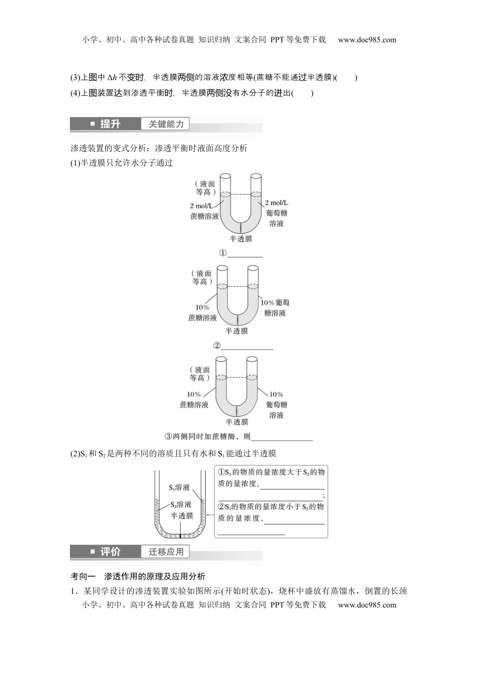 高考生物复习  第二单元　第9课时　水进出细胞的原理.docx