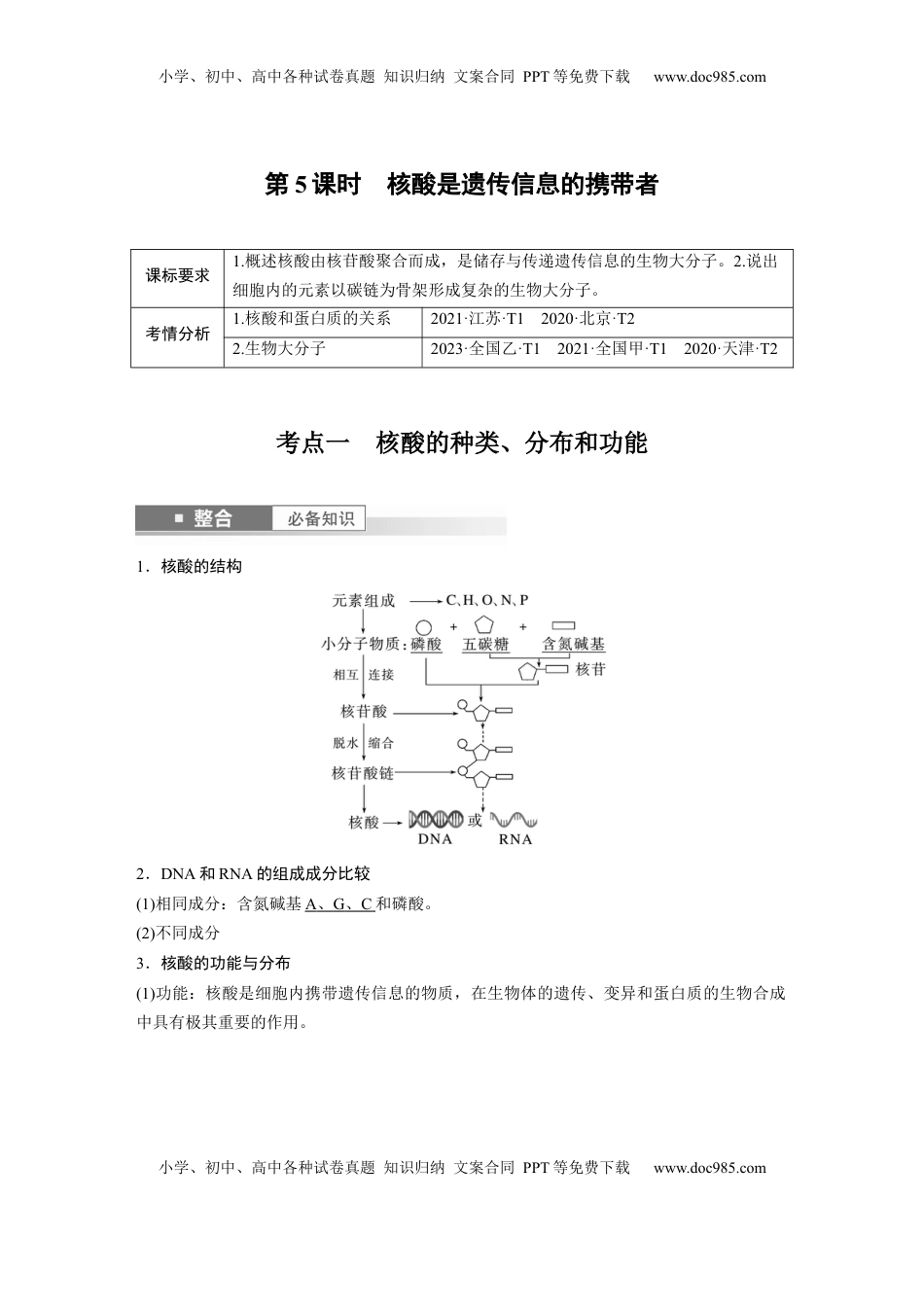 高考生物复习  第一单元　第5课时　核酸是遗传信息的携带者 (1).docx