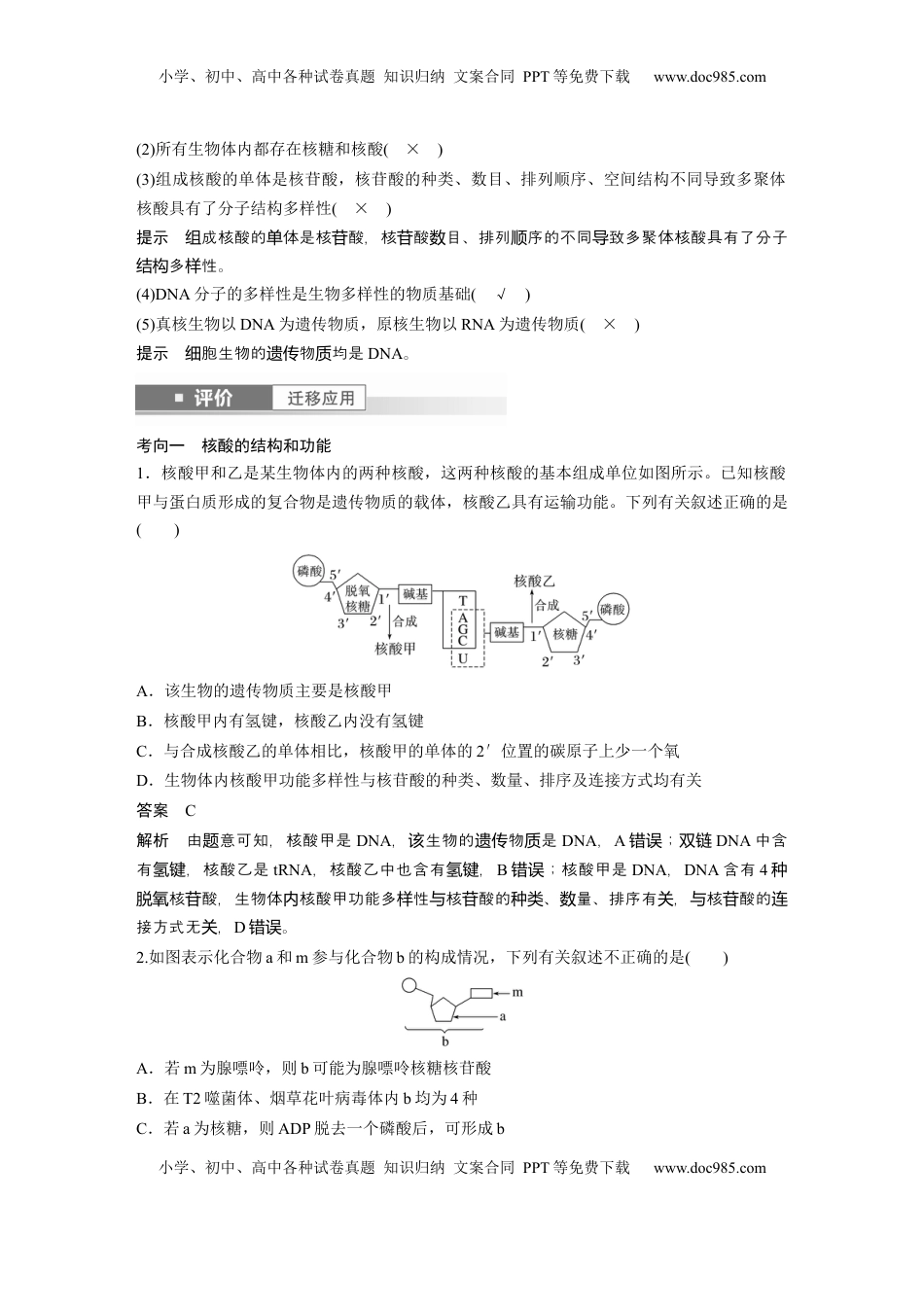 高考生物复习  第一单元　第5课时　核酸是遗传信息的携带者 (1).docx