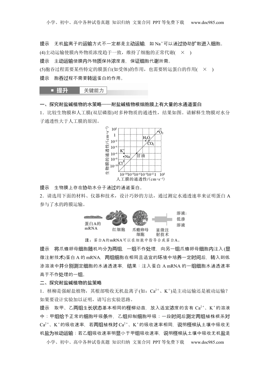 高考生物复习  第二单元　第10课时　物质进出细胞的方式及影响因素 (1).docx