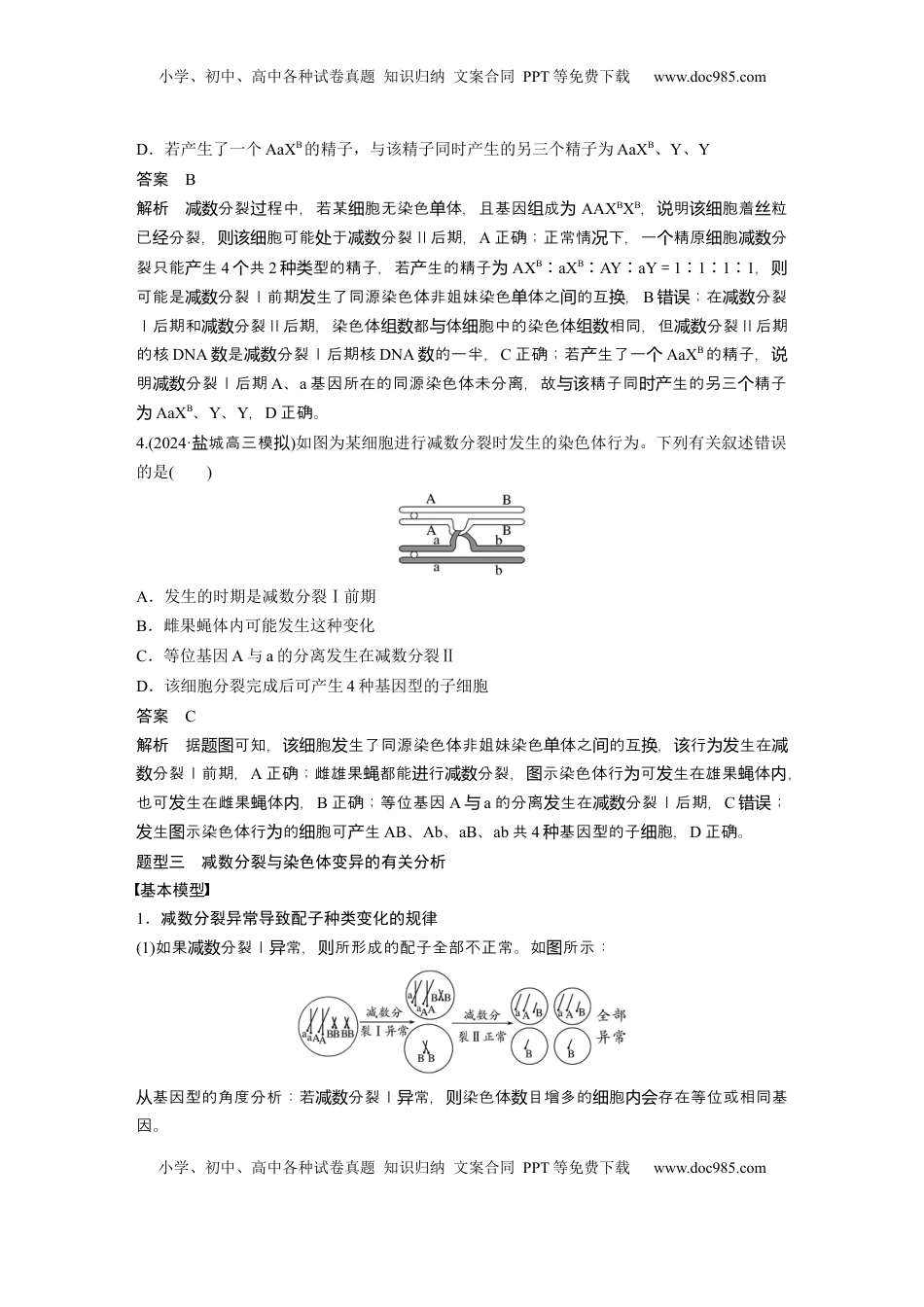 高考生物复习  第四单元　专题突破4　减数分裂与可遗传变异的关系 (1).docx