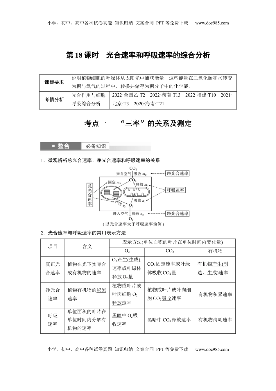 高考生物复习  第三单元　第18课时　光合速率和呼吸速率的综合分析 (1).docx