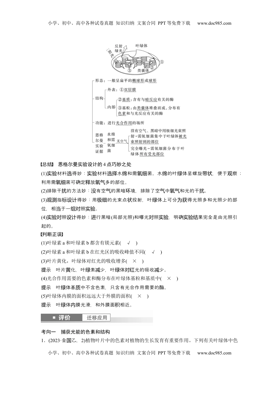 高考生物复习  第三单元　第15课时　捕获光能的色素和结构及光合作用原理的探索 (1).docx