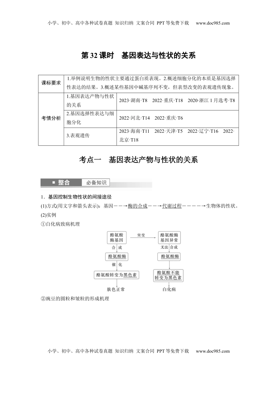 高考生物复习  第六单元　第32课时　基因表达与性状的关系 (1).docx