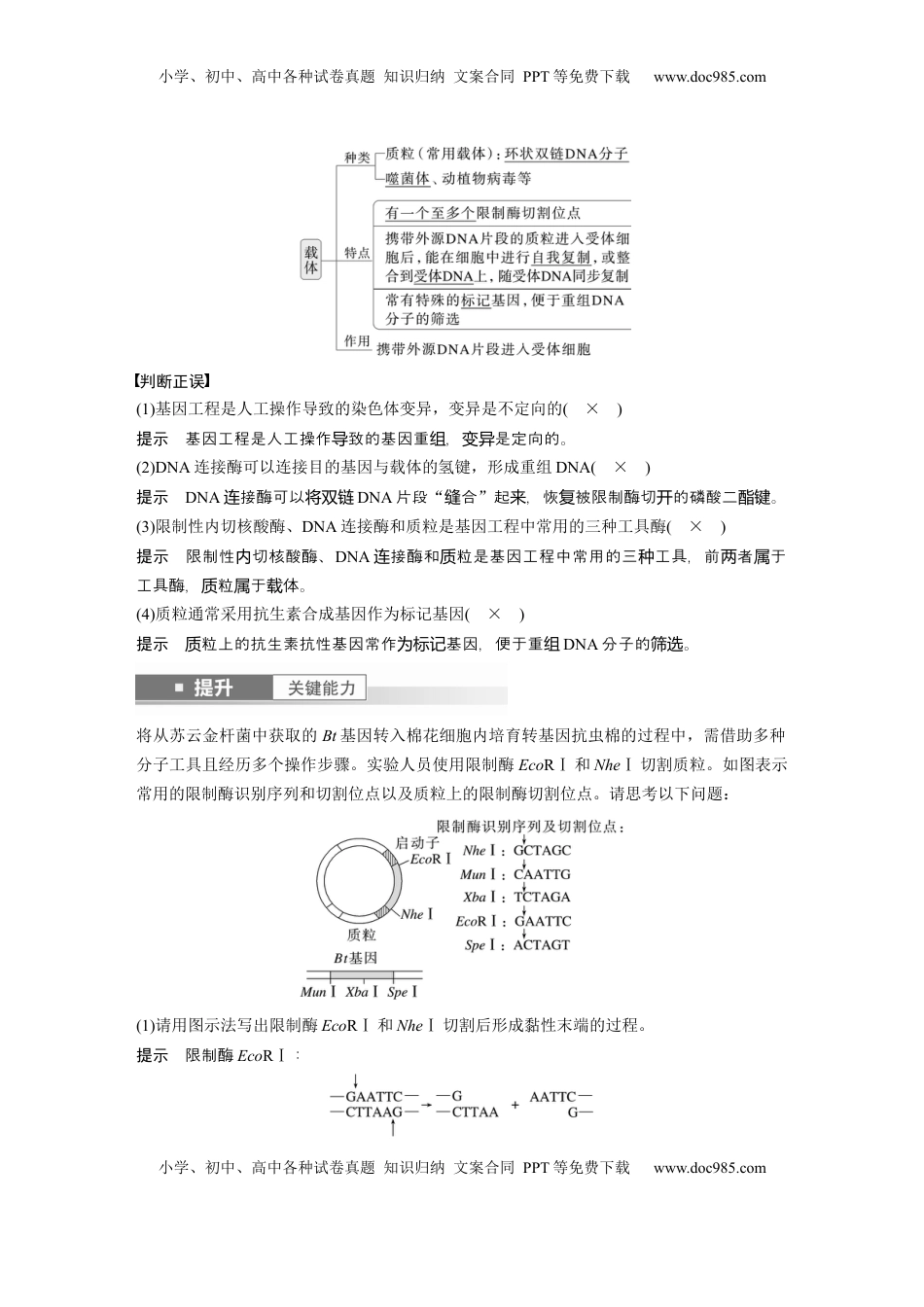 高考生物复习  第十单元　第61课时　基因工程的基本工具和基本操作程序 (1).docx