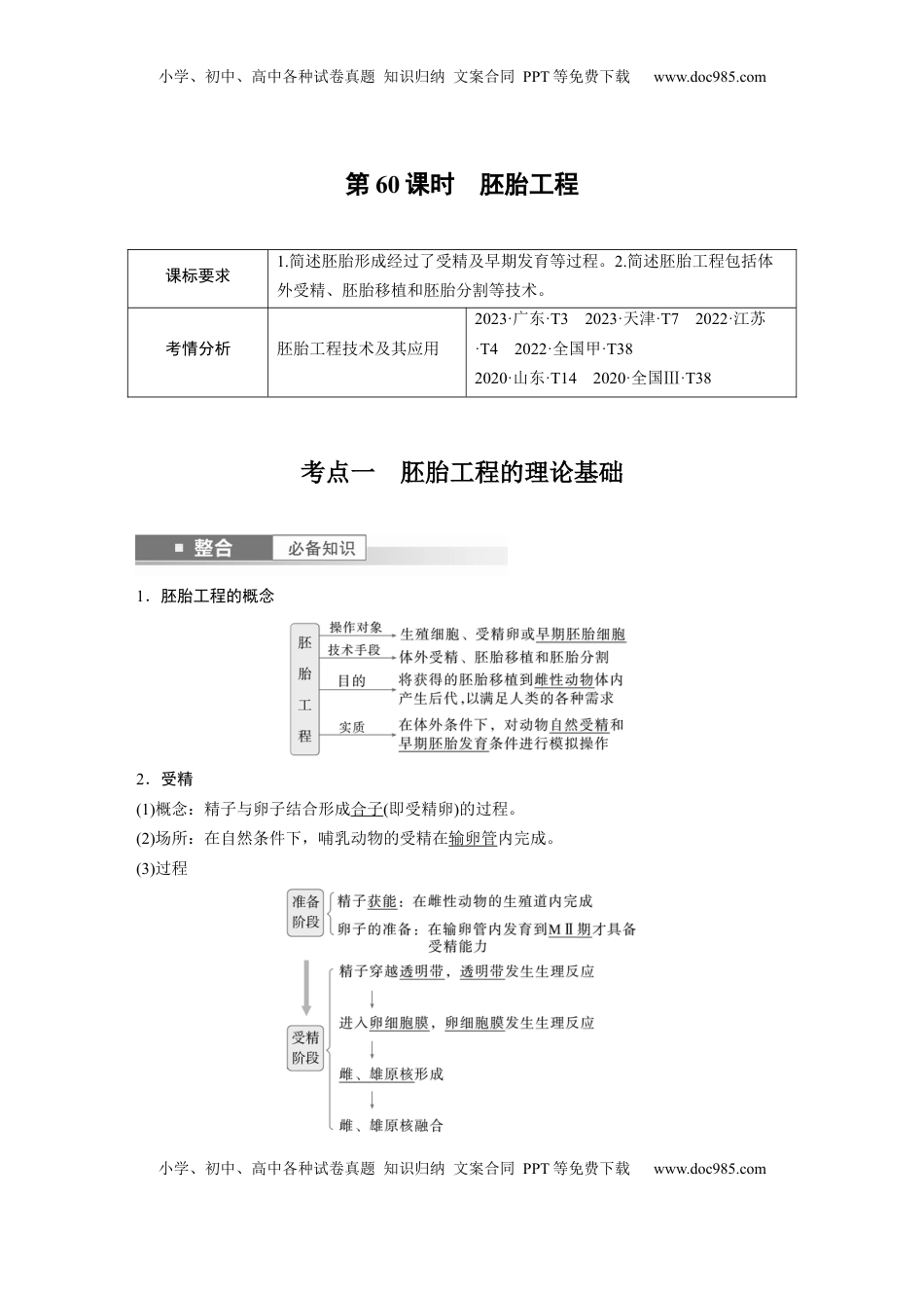 高考生物复习  第十单元　第60课时　胚胎工程 (1).docx