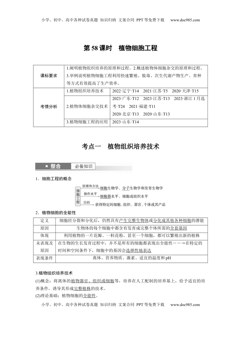 高考生物复习  第十单元　第58课时　植物细胞工程 (1).docx