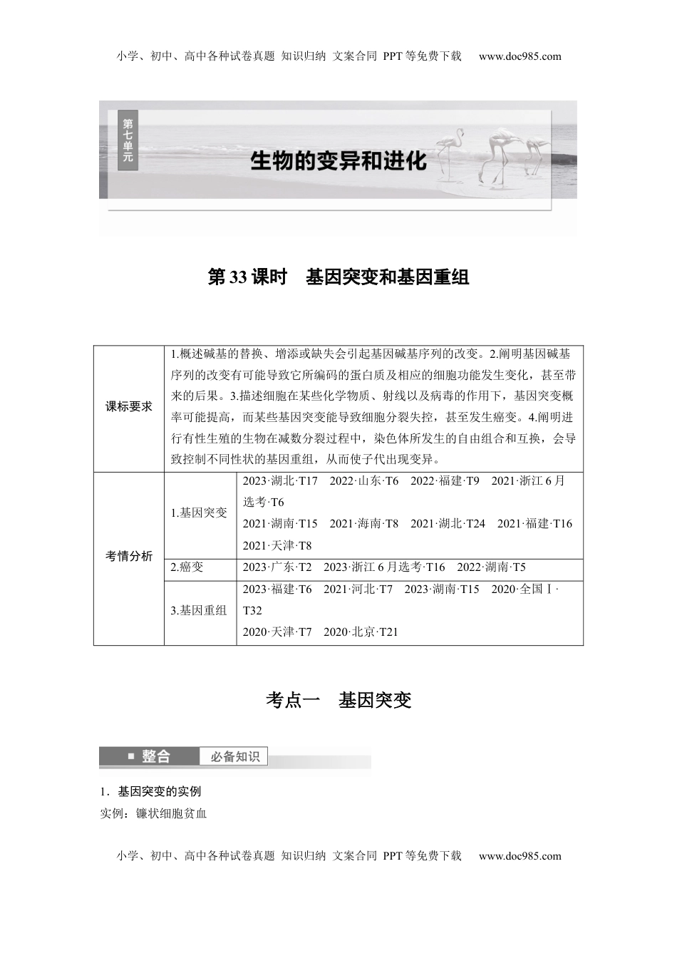高考生物复习  第七单元　第33课时　基因突变和基因重组 (1).docx