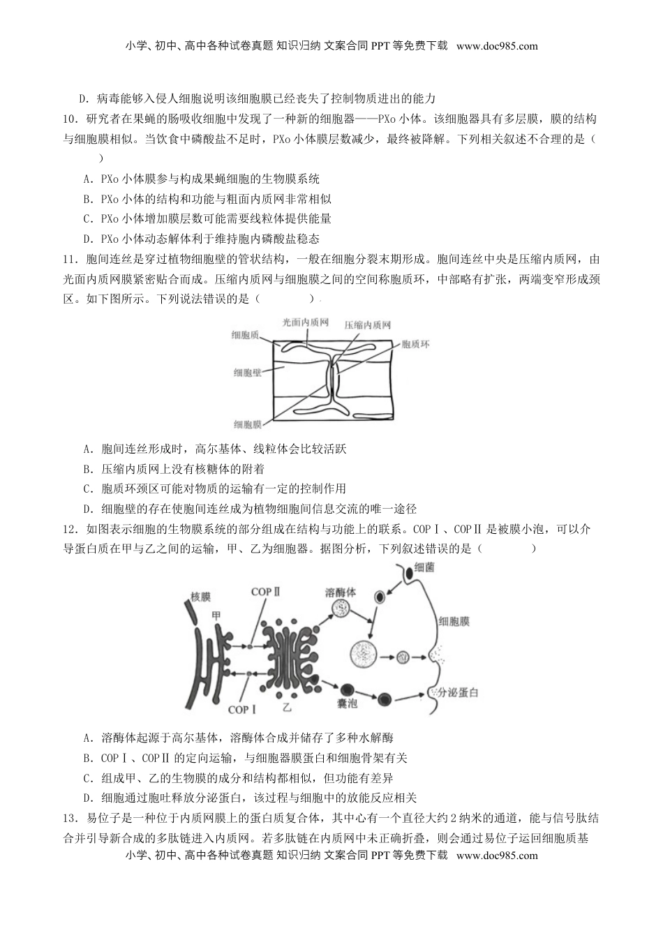 高考生物复习  专题一  细胞的物质基础和结构基础（原卷版）.docx