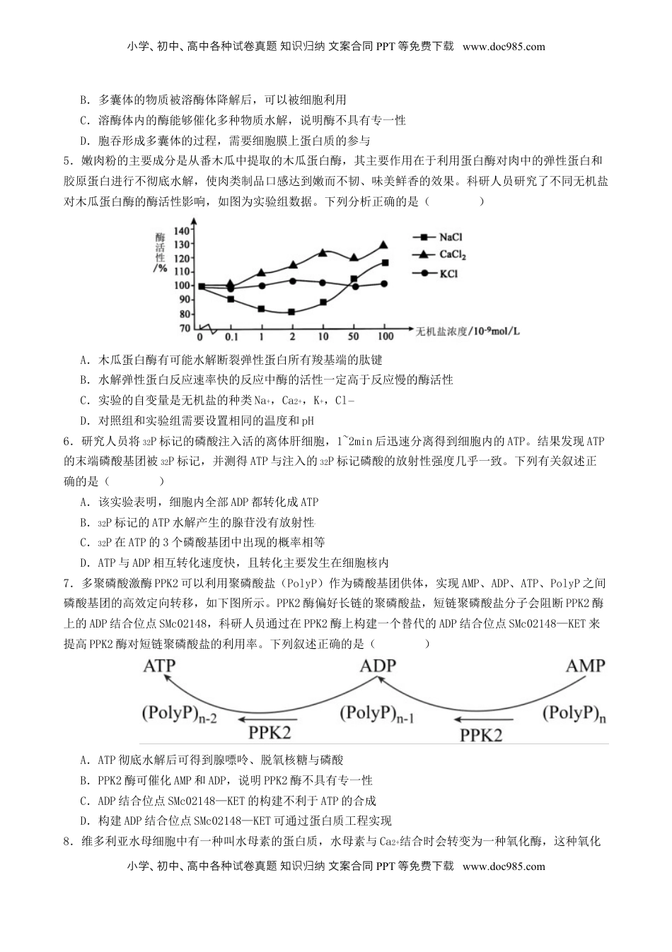 高考生物复习  专题二 细胞的能量供应和利用（原卷版）.docx