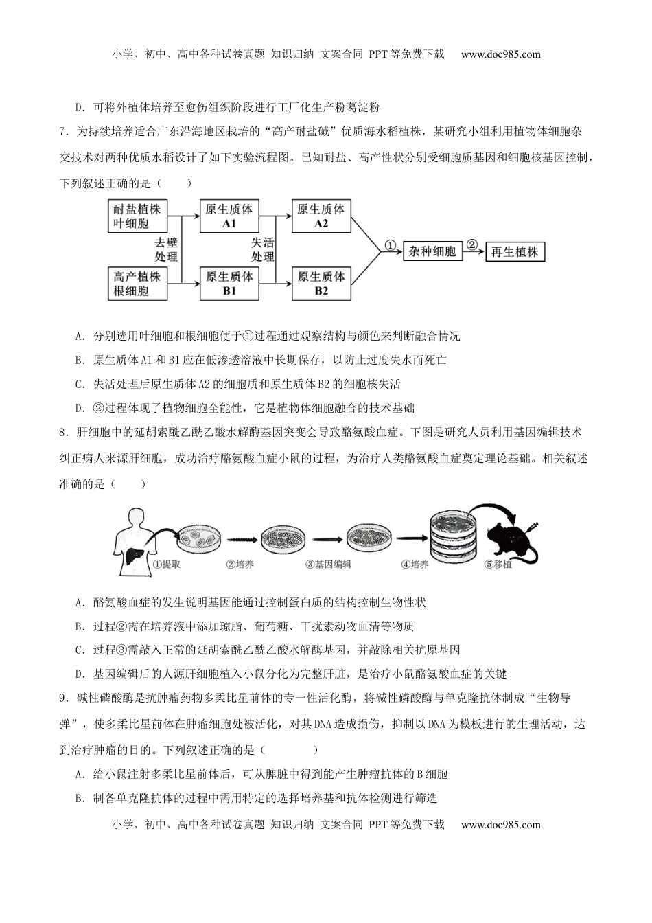 高考生物复习  专题八  生物技术与工程（原卷版）.docx