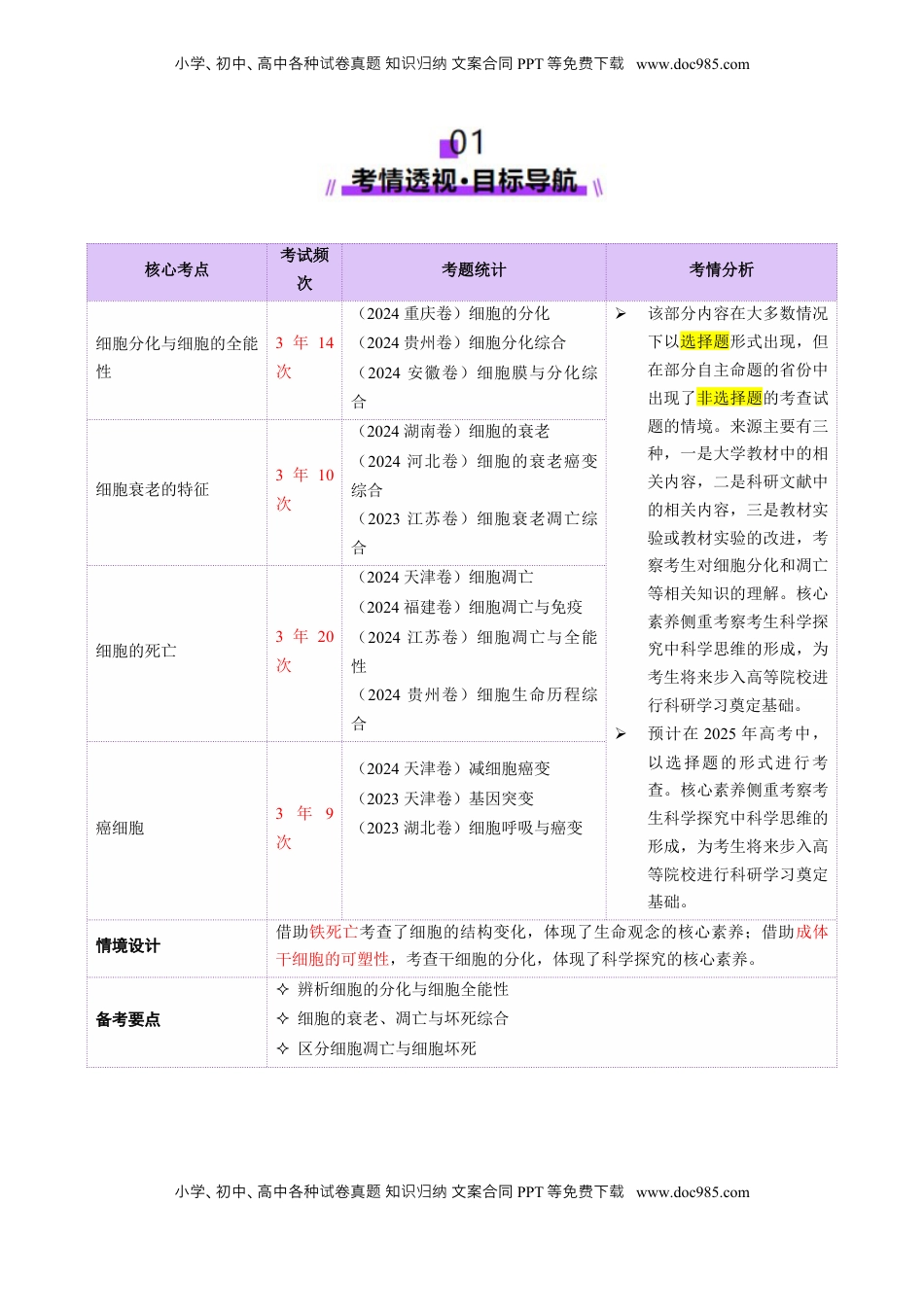 高考生物复习  第06讲 细胞的分化、衰老、死亡和癌变（讲义）（原卷版）.docx