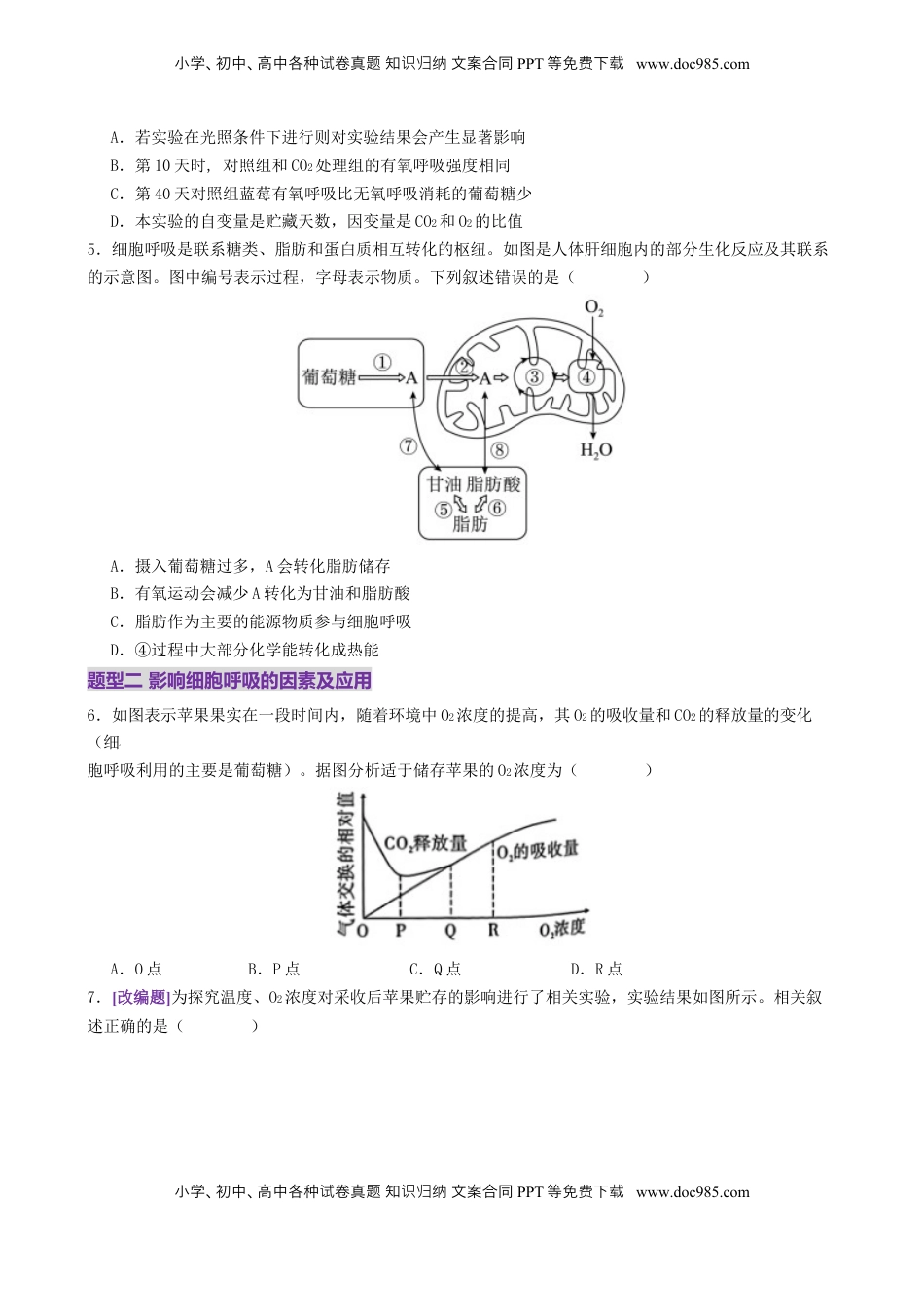高考生物复习  第04讲 细胞呼吸和光合作用（专项训练）（原卷版）.docx