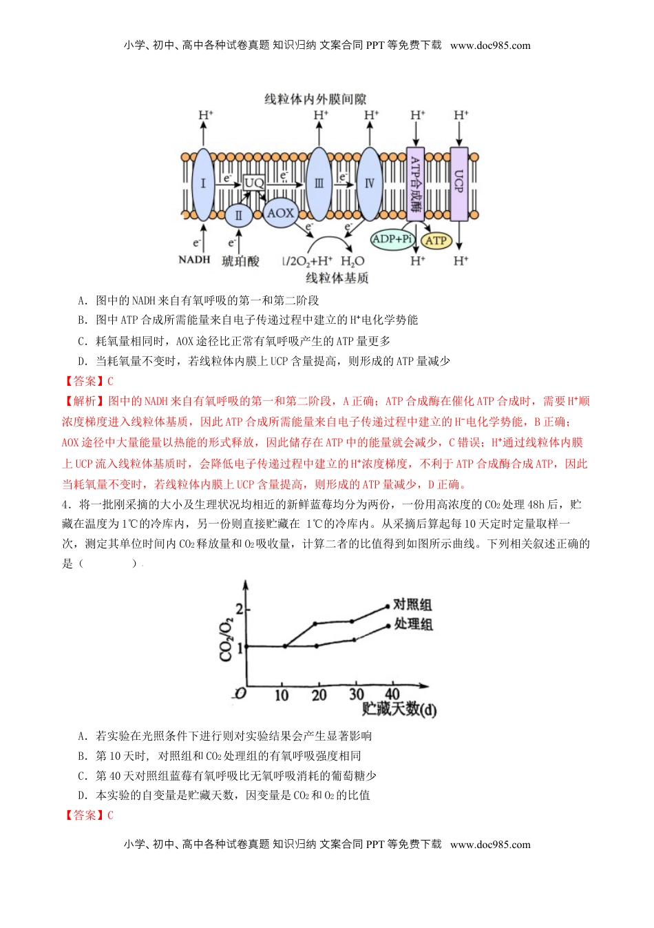高考生物复习  第04讲 细胞呼吸和光合作用（专项训练）（解析版）.docx