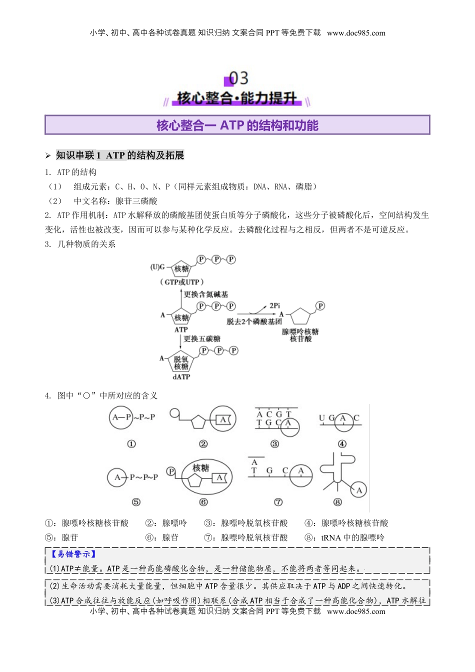 高考生物复习  第03讲  ATP和酶（讲义）（原卷版）.docx