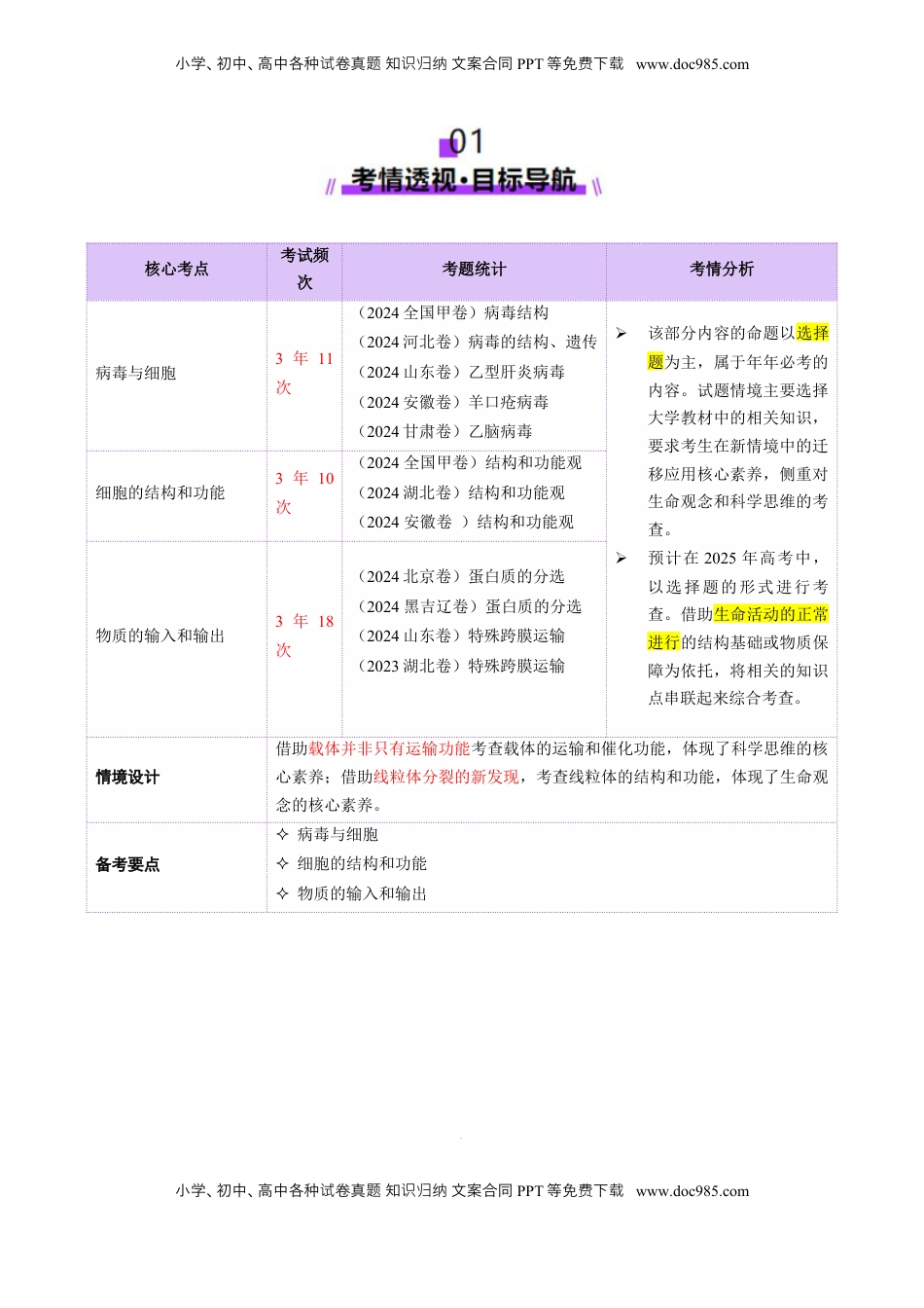 高考生物复习  第02讲 细胞的基本结构、功能和物质进出细胞的方式（讲义）（原卷版）.docx