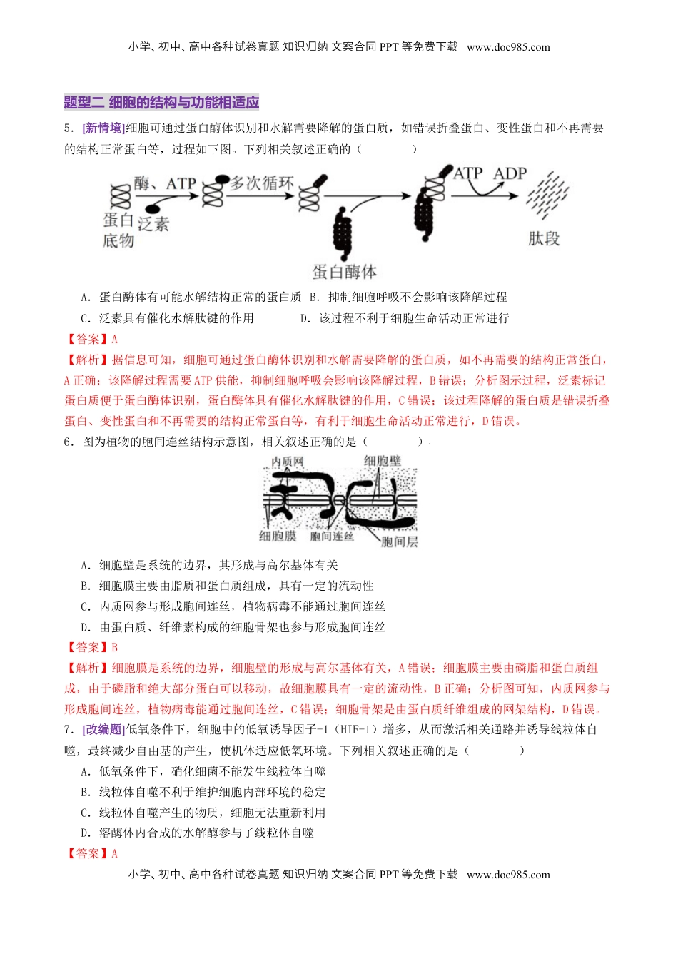 高考生物复习  第02讲  细胞的基本结构、功能与物质进出细胞的方式（练习）（解析版）.docx