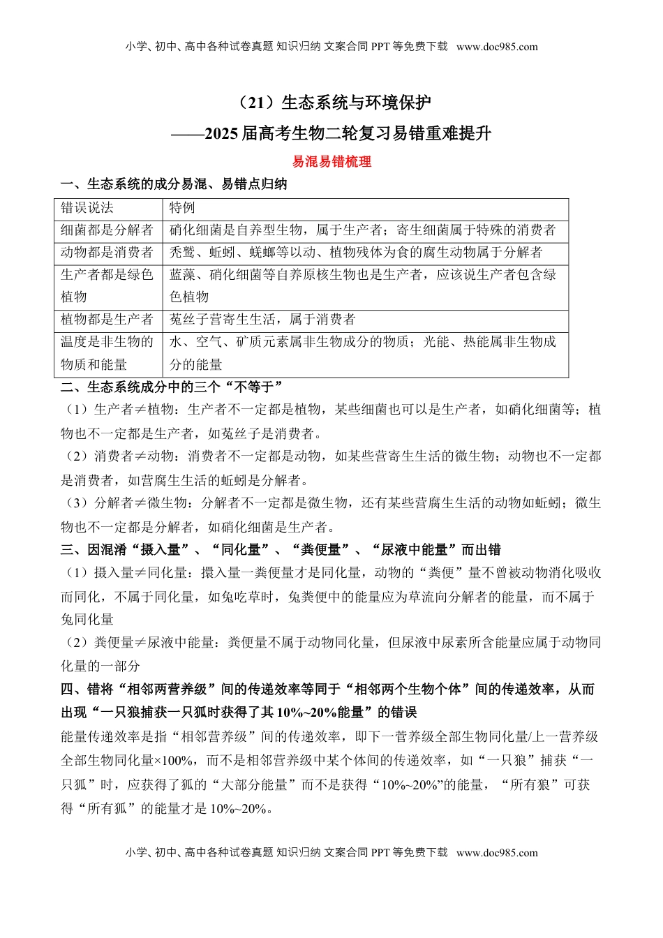 高考生物复习  （21）生态系统与环境保护——2025届高考生物二轮复习易错重难提升学案（含解析）.docx