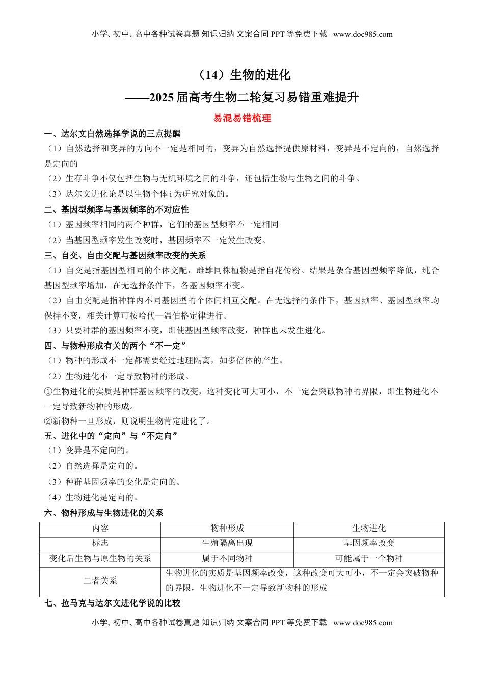 高考生物复习  （14）生物的进化——2025届高考生物二轮复习易错重难提升学案（含解析）.docx