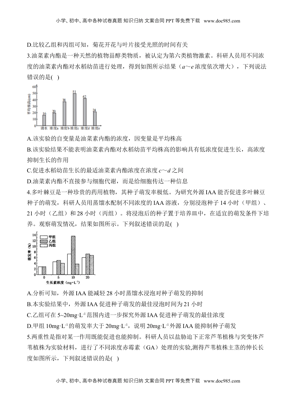 高考生物复习  专题10 植物生命活动的调节（选择题）——2025届高考生物学模块分练【新高考版】（含解析）.docx